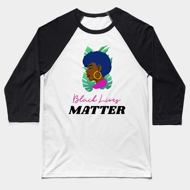 Black Lives Matter African American Woman in Nature Baseball T-Shirt by InkyArt